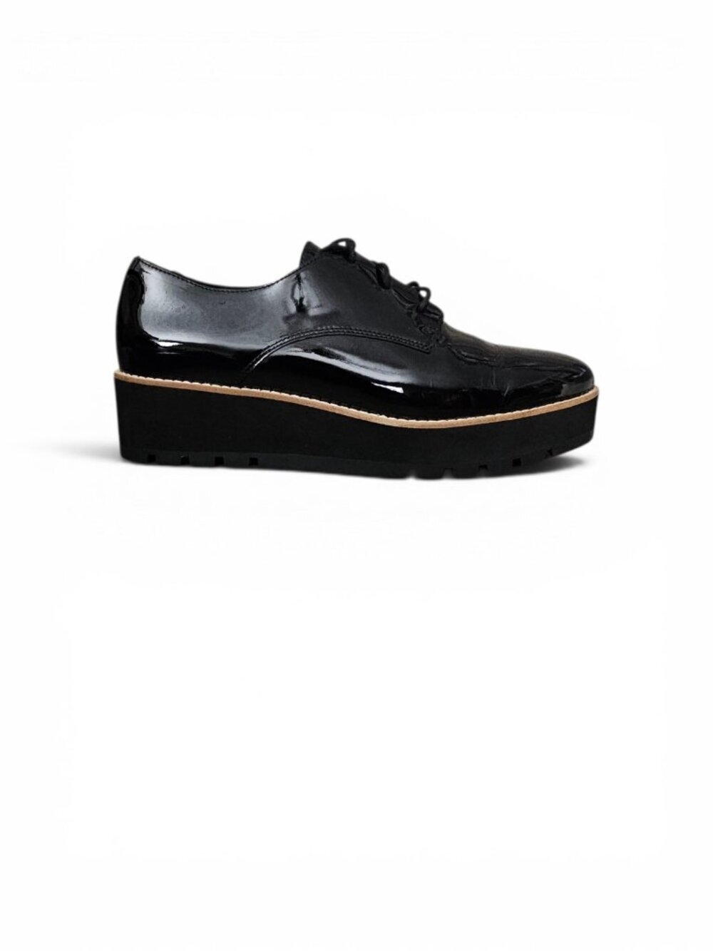 Eileen Fisher Eddy Patent Leather Platform Oxford Chunky Lug Shoes New Black 9.5